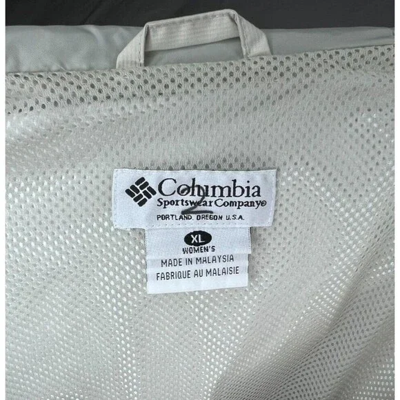 Columbia Womens Rain Coat W/Adjustable Hood Size XL Short Beige/Green - Picture 13 of 14